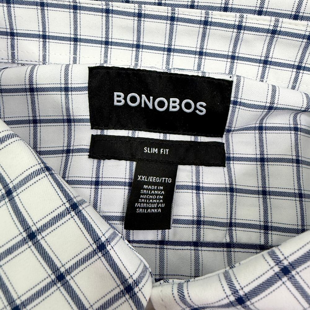 Bonobos Slim Fit Button Shirt Men's 2XL White Blue Plaid Preppy Stretch NEW - Picture 4 of 10